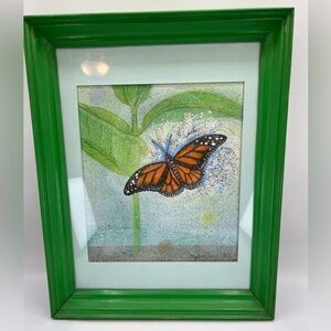 Original Colored Pencil/Chalk (?) Drawing Spring Butterfly Framed Cottagecore